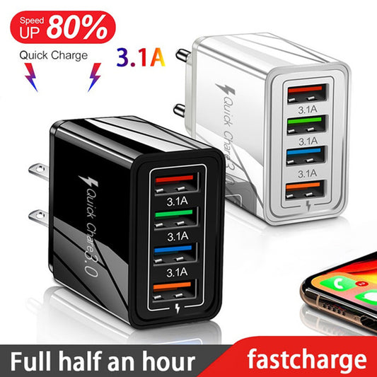 USB Charger Quick Charge 3.0 4 Phone Adapter For Tablet Portable Wall Mobile Charger Fast Charger - 3KDyn